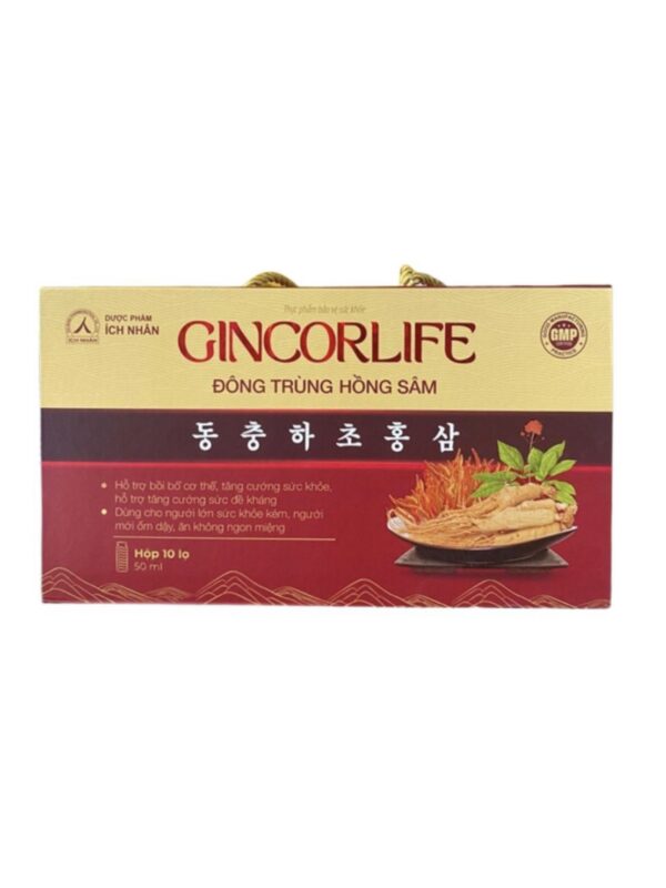 Thực phẩm bảo vệ sức khoẻ Đông trùng hồng sâm Gincorlife – Hộp 10 lọ x 50 ml
