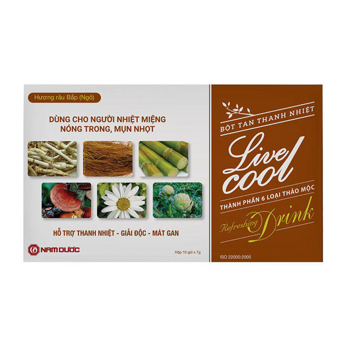Bột tan thanh nhiệt Live Cool không đường hương râu bắp – Hộp 10 gói x 7g